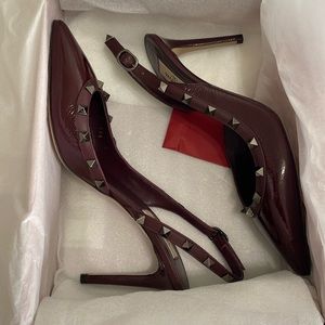 Brand new Valentino Rockstud sling back wine heels